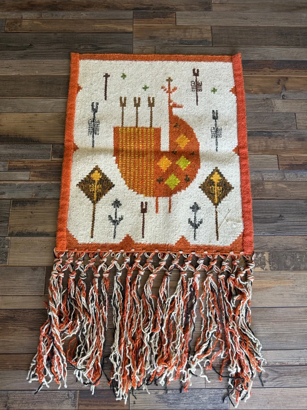 Vintage Eva Nemeth Art Tapestry | Mid-Century 1970s Handwoven Wool Wall Hanging